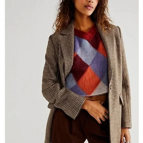 NWT Free People Argyle Quinn V-neck Wool blend Sweater Vest - Picture 4 of 10